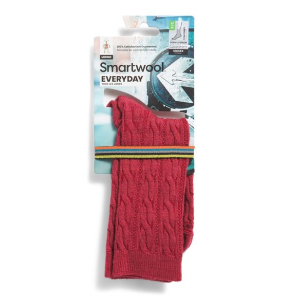 SMARTWOOL Pomegranate Made In Usa Merino Wool Blend Everyday Cable Crew Socks - Picture 1 of 1